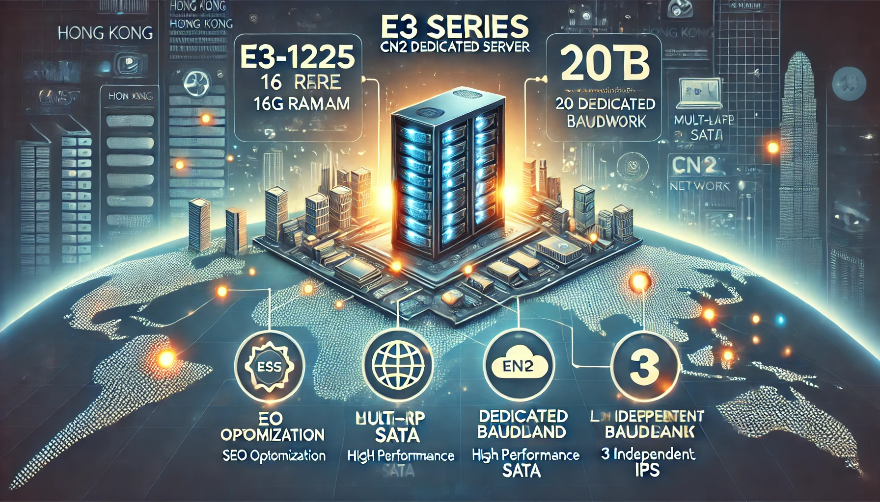 香港CN2专线服务器:香港E3系列CN2,CPU:E3-1225（4核）,内存:16G, 硬盘:,宽带:20M独享,IP:3个个仅950元/月