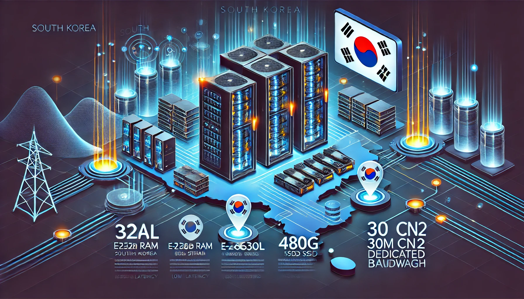 韩国自营服务器:韩国E5系列CN2,CPU:e5-2630L*2（12核）,内存:32G, 硬盘:,宽带:30M独享,IP:3个仅1650元/月